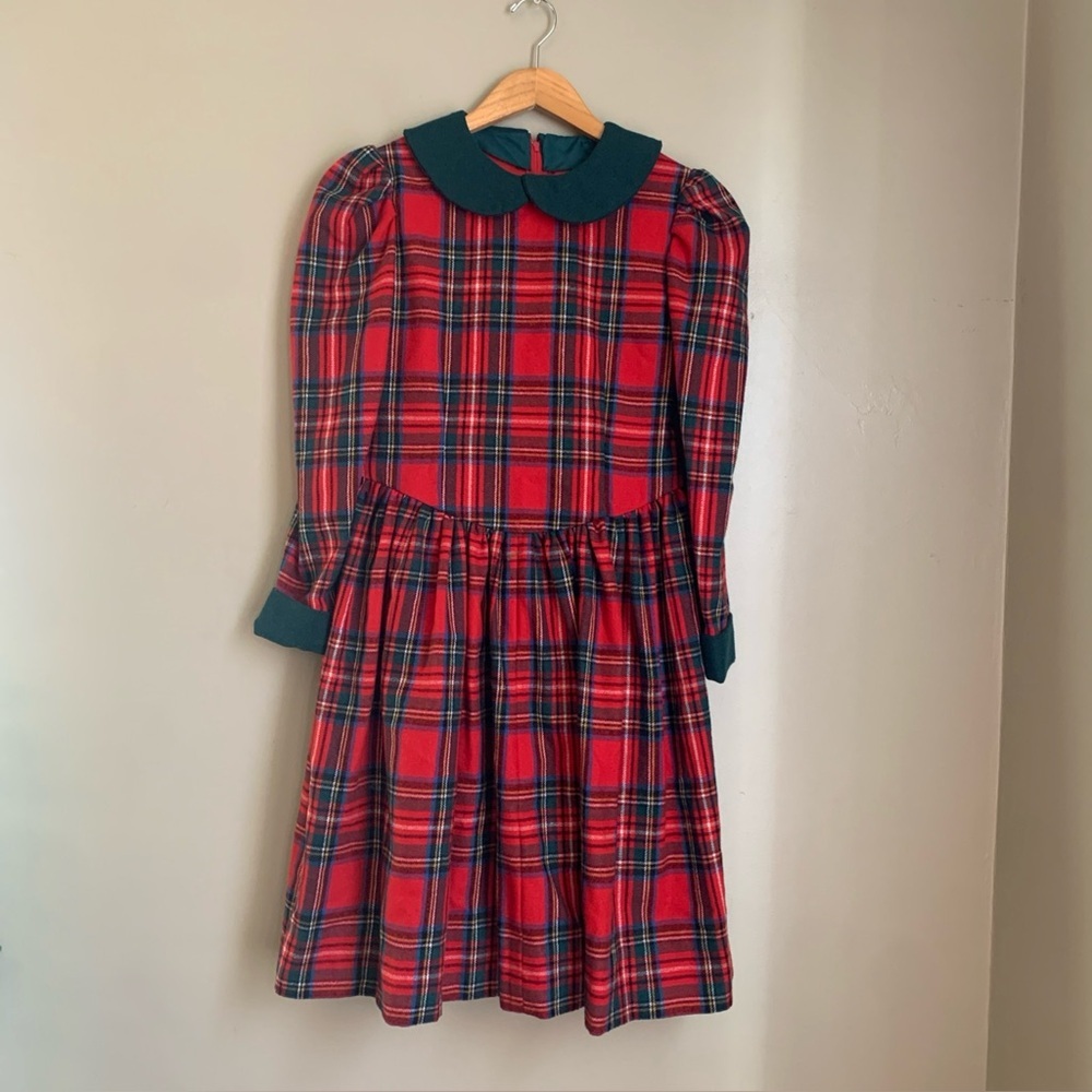 Vtg Handmade Girls Christmas Dress Red Green Plaid Traditional Holiday Photo